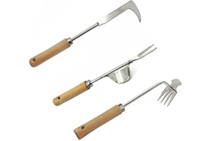 SAILINMUJIMI Weed Remover Tool Set ，3-Piece with Wood Handle, Serrated Edge for Efficient Weed Pulling, Moss & Dandelion Removal