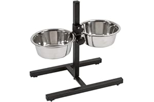 KERBL PET Mangiatoia per cani Kerbl con ciotole in acciaio inox, Mangiatoia per cani regolabile in altezza, 2 x 2800 ml, Altezza 43 cm, Nero