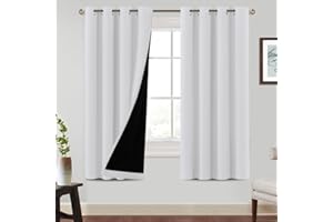 BellaHills 100% Tende Oscuranti con Anelli 2 Pezzi, Tende Camera da Letto Fonoassorbente L140 x A175 cm, Tende Moderne per Interni, Bianco Sbiancato