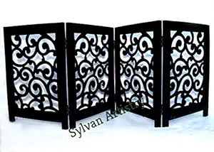 Sylvan Artistry 4 Panel Matte Black Wooden Folding Safety Gate for Staircase &Kids | Baby Safety Gate | Wooden Pet Gate