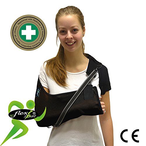 Deluxe Arm Sling UNIQUE anti neckache design with arm-lock strap (L/Lime Green) EXTRA PROTECTION, ULTIMATE COMFORT. Registered Class1 Medical Device (MHRA). UNISEX. by 4DflexiSPORT