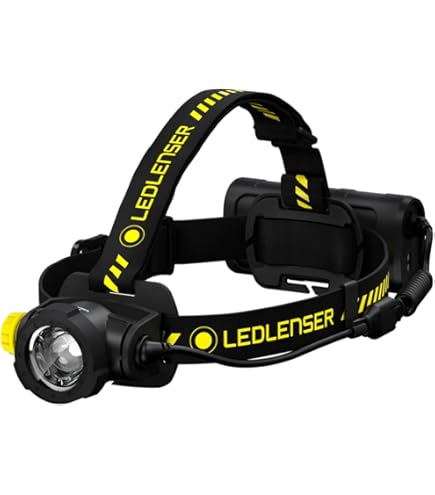Ledlenser Linterna Frontal LED Profesional iH8R,Incluye Soporte para Casco y Funda para cinturón, 600 lúmenes,batería de Litio 18650, Recargable, duración de 120h, luz Trasera roja, Cable Carga USB