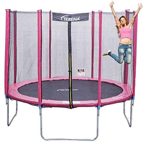 Premium Trampolin neonpink 183 244 305 366 427cm mit Netz Sicherheitsnetz Gartentrampolin für Kinder - 8