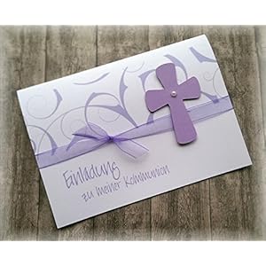 Einladung Einladungskarte Kommunion Konfirmation Firmung Taufe Kreuz flieder