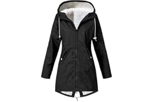 RLEHJN Femmes Polaire Manteaux de Pluie d'extérieur Zip Coupe-Vent Vestes Longues imperméable à Capuche Grande Taille Rainoat Dames Doublé de Fourrure Veste Chaude d'hiver avec Poches Bon Marché
