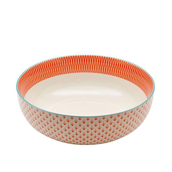 Nicola Spring 2 Piece Geometric Patterned Fruit Bowl Set - Large Porcelain Pasta Salad Serving Bowls - 2 Colours - 29cm - Image 3