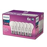 Philips LED B22 Bayonet Cap Light Bulbs, Frosted, 13 W (100 W) - Warm White, Pack of 6