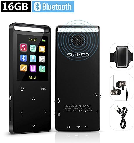 16GB MP3 Player with Bluetooth Speaker and HIFI FM Radio 50 Hours Playback Lossless Movie Music Player for Running Sports MP3 Player Expandable up to 128GB