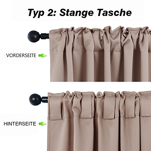 Blickdichte Vorhänge Isolierte Vorhänge – PONYDANCE 2 Stücke Verdunkelungsvorhänge mit Stangendurchzug,Einfacher und Moderner Stil für Schlaf und Wohnzimmer, 160 cm x 132 cm (H x B), Khaki - 3
