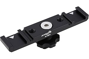 AKIROOD Doppelter Blitzschuh-Halter, Dual-Blitzschuh-Verlängerungsleiste, doppelter Kaltschuh-Adapter, Kabelschlitz-Bajonett-/1/4-Gewinde-Löcher für Mikrofon, Kamera, Reflektor-Panel, Teleprompte Monitor