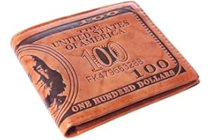 WOO LANDO Kreatywny portfel o wyglądzie dolara dla kobiet, mężczyzn i dzieci, 3 kieszenie wewnętrzne, 3 okienka i miejsce na kolejne karty i tajne kryjówki, sztuczna skóra, brązowy, M, Amerykański