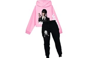 drola Wednesdays Mercredi Série TV Addams 3D Hoodie+Sweatpant Sets, Survêtement Pull et Jogging Set Casual pour Filles Enfants