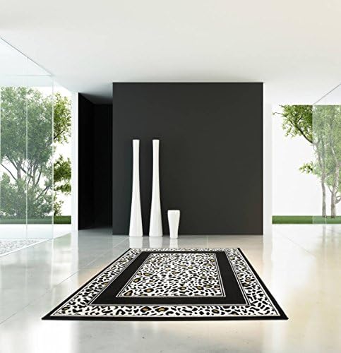 Rug Modern Flat Pile Chapel Leopard Greek Key Black Cream Living Room 80/150 cm