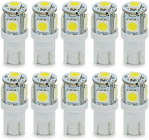 Kashine W5W 501 LED Bulbs T10 194 168 5 SMD 5050 Super Bright White LED Car Light for Sidelight Bulbs Map Interior Dashboard Number Plate Light Lamps 12V (Pack of 10)