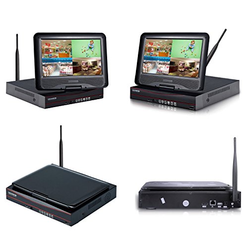 EDSSZ® 4 Channels 720P Wireless IP Cameras System Easy Remote Access IR Day/Night Vision Waterproof Camera,10.1 inch LCD Screen WIFI NVR with 1TB Hard Disk Drive EDS-WIFILCD04-720P-1TB