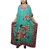 Indiatrendzs Womens Kaftan Nighty Viscose Kimono Style Maxi Dress Pink Green