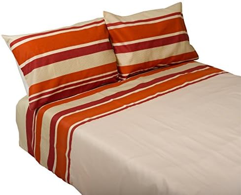 Striped Quilt Cover &amp; Two Pillow Cases Set Easy Care Duvet Bed Linen Bedding - Tango (King)