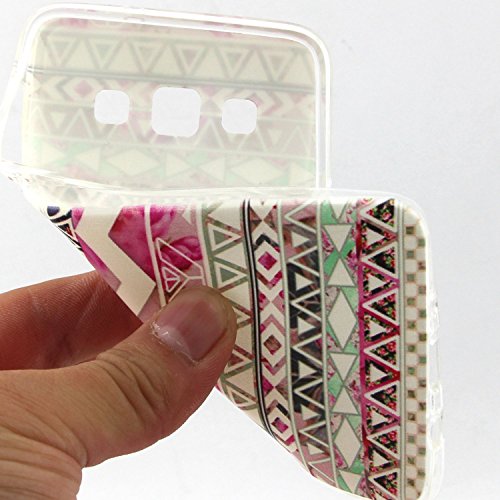 Samsung Galaxy A3(2015 Modell) Hülle Silikon Schutzhülle Tasche Case,Weiches Silikon TPU Gel Bumper Case Etui Schale Cover Skin,Herzzer Modisch Hochwertig Ultra Dünn Slim Thin Bunt Handytasche Mit [Rosa Tribes Muster] Guter Schutz Kratzfest Flexibel Leicht Gummi Rubber Jelly Soft Protective Stabil Handyhülle Schutztasche Back Cover Case Shell für Samsung Galaxy A3(2015 Modell) + 1 x Frei Rosa Handy Halterung Ständer + 1 x Frei Rosa Touch Pen Stift Stylus - 5