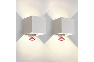 WISDOM LINE 2 Pezzi Applique da Parete Esterno/Interno con Sensore di Movimento e Crepuscolare LED Cubo IP65 Impermeabile Lampada da Esterno Moderne Applique Quadrata Angolo del Fascio Regolabile Bianco 12W 4000K
