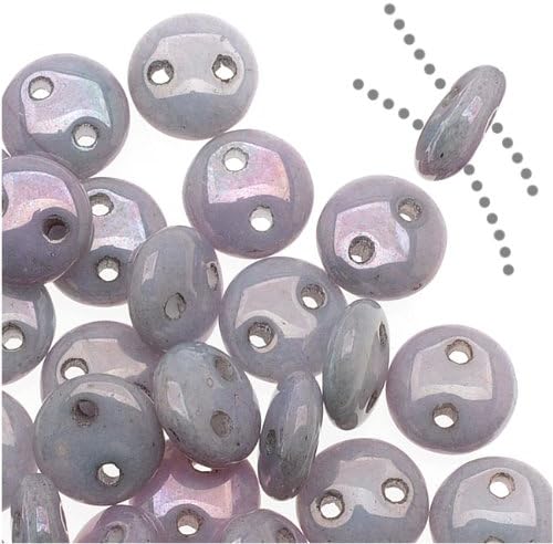 CzechMates Glass 2-Hole Round Flat Lentil Beads 6mm - Opaque Amethyst Luster