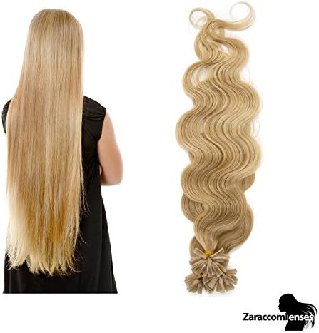 25 Keratin Bonding Hair Extensions U-Tip Real Hair Extensions in 22 Light Blonde - 100% Remy Human Hair Strands 50 cm - 0.5 g Hair Weight