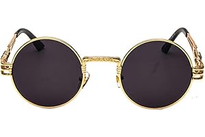 Inlefen Lunettes de soleil Hommes Femmes Rétro Vintage Cercle Style Lunettes de Soleil Couleur Métal Cadre Lunettes Lunettes