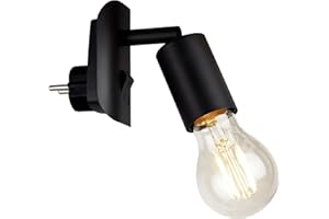 Briloner - Lampada a spina, Lampada da parete, Luce da presa a muro, Luce notturna, 1 lampadina E27, max. 25 Watt, interruttore on/off, in metallo, 95x67x78mm (LxPxA), colore: Nero