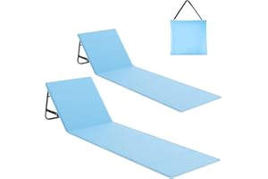 WildFun 180 X 55 cm Chaise de Plage Portable, Chaise de Plage Pliante，Adjustable Lightweight Tanning Chair for Outdoor Sand Camping Sunbathing (Bleu, 2pcs)
