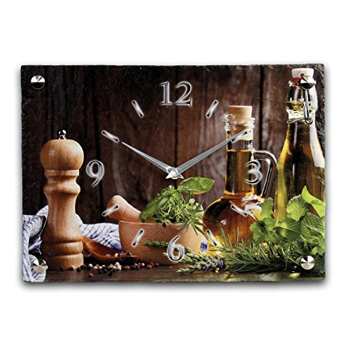 Kräuter Luxus Designer Wanduhr Funkuhr aus Schiefer *Made in Germany leise ohne ticken WS124FL