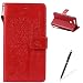 Produktbild HUAWEI P9 Plus Hülle, Feeltech Premium Design PU Leder Beschützer Haut Schutzfolie Tasche, Geprägte Baum Katzen Schmetterlings Blumen Muster [with Free Stylus Pen] Kartenfächer Kreditkarte Holder Stand Funktion Magnetverschluss Bookstyle Flip Wallet Handyhülle für HUAWEI P9 Plus - Rot
