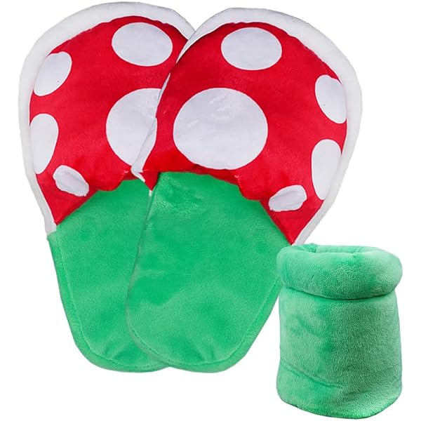 Piranha, pantofole a forma di piante, con simpatico motivo cartone animato, con supporto per tubo, regalo di San Valentino, rosso/verde., 0 Wide