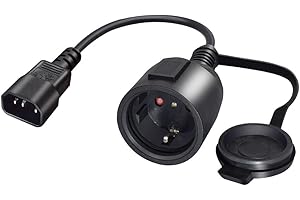 RIIEYOCA Cable Adaptador de Corriente SAI C14 Macho a CEE7 Hembra, Cable IEC 320 C14 Macho a Europeo Schuko Hembra con Tapa Protectora, Negro, 0,3 m