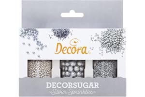 Decora 2082103 Decor Set de 85 g Perlas y palitos de azúcar plateados