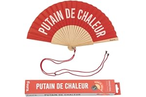 Fisura - Originale ventaglio con messaggio p*tain de chaleur rosso. Ventilatore a mano in legno moderno e colorato. Ventaglio rosso. Misure: 42,5 x 23. Materiale: legno e tessuto.