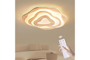 SENFAY Lámpara de Techo LED de 50W, Madera LED Luz de Techo 60cm, 3000K-6000K Regulable con Control Remoto, Lámparas de Techo Moderna Redonda para Dormitorio, Sala de Estar, Balcón, Pasillo, Cocina