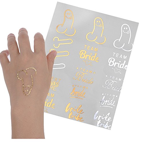 Goldge 2er Gold Temporäres Tattoo Aufkleber Partz Braut Hochzeit für Junggesellinnenabschied - 4