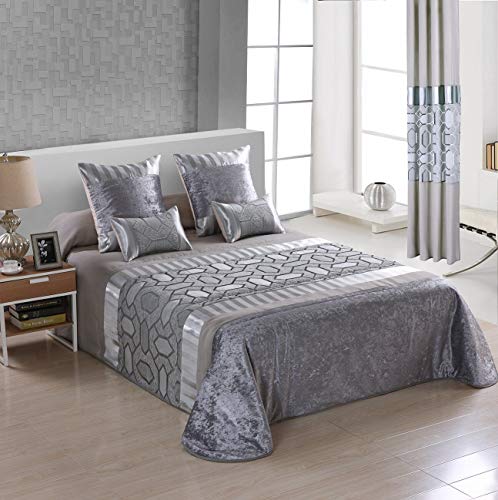 Oportunidades32 Berlin Colcha Bouti Edredón Jacquard Invierno, Algodón-Poliéster, Plata y Gris (Cama 150 cm (250x270))