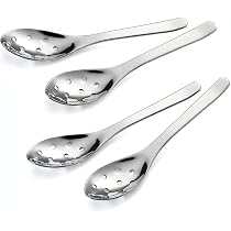 Set 6 Cucchiai Da Portata Acciaio Inox | 3 Cucchiai Normali E 3 Forati Con Manico Lungo 21cm | Posate Buffet E Cucina