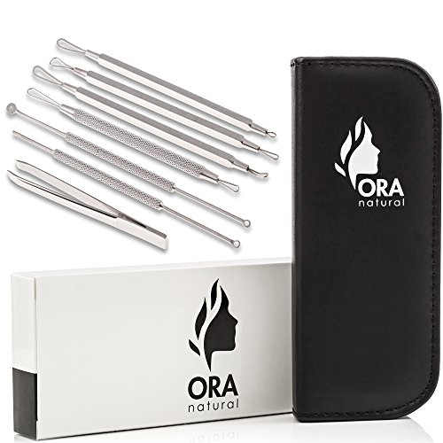 Ora Natural - 6 Surgical Extractor Facial Tool with Tweezers Included - Remove Blackheads, Whiteheads, Comedones, Acne or any Facial Impurities