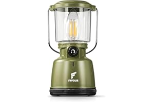 FAVOUR Lampara Camping Retro Filamento LED | Linterna Camping recargable | Farol LED Impermeable y Robusta IP64, Iluminación regulable, Modo Luz de Vela | Iluminación Carpa 360 Grados, gancho integrado