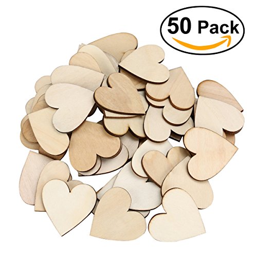 WINOMO 50 Stück 60mm Herz Holz Scheiben unlackiert natürliche Birke DIY Handwerk Verzierungen