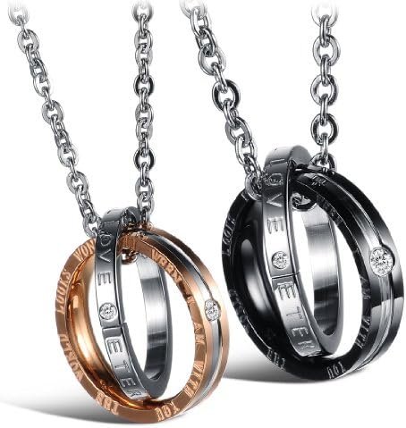 Atongham Promise Necklace His &amp; Hers Matching Set Titanium Couple Pendant Necklaces for Lovers Jewery in Gift Box