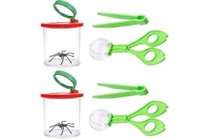 AMJKEJI Förstoringsglas Set Med 6 Burkar och Koppar - Barnset Med 3/6x Förstoring, Pincett, Insektsfångare Skjutång och Glasglas För Insekter, HW001