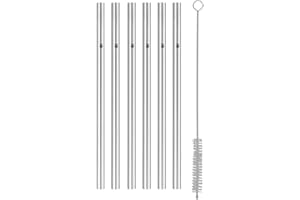 WMF Baric Metall Strohhalm-Set 7-teilig, 6 Trinkhalme gerade mit Reinigungsbürste, umweltfreundlich, Strohhalm wiederverwendbar, für Heiß-/ Kaltgetränke