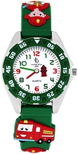 Crystal Blue Children's Watch FIRE ENGINE FIRE BRIGADE Learning Analogue Quartz Green 214491