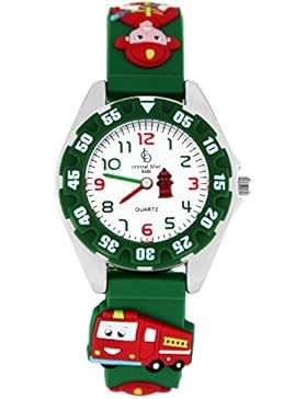 Crystal blue Kinder-Armbanduhr Feuerwehr Uhr Kinderuhren Jungen Lernuhr Auto Kinderarmbanduhr Cars Analog Quarz...