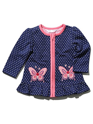 M&Co Baby Girl Polka Dot Spotty Zip Front Butterfly Applique Cotton Cardigan Navy 0/3 Mnths