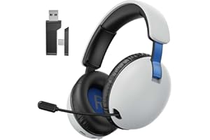 OPUTIK Wireless Gaming Headset for PS4 PS5 PC Bluetooth Gaming Headphone with Microphone White Gamer Headset with Mic, 2.4GHz Lossless Audio, USB & Type-C (White Blue)
