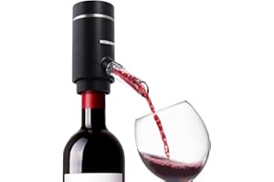 WIWONEY Aeratore di vino elettrico con base, decanter ricaricabile automatico per aeratore, dispenser intelligente con tubo di collegamento telescopico in acciaio inox, nero opaco