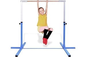 RELAX4LIFE Gymnastik Turnreck, Kinder Reck 12-stufig höhenverstellbar: 91 cm-150 cm, Turnstange mit stabilem Ständer & Doppelschlosssystem, Reckstange bis 100kg belastbar, aus Holz & Stahlgestell